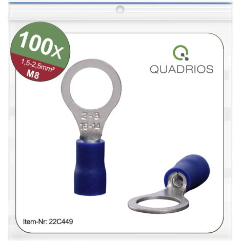 Quadrios 22C449 Cosse à oeillet Section max.=2.5 mm² Ø du trou=8.5 mm partiellement isolé bleu 1 set (1/4)