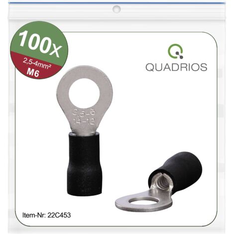 Quadrios 22C453 Cosse à oeillet Section max.=4.0 mm² Ø du trou=6.5 mm partiellement isolé noir 1 set (1/4)
