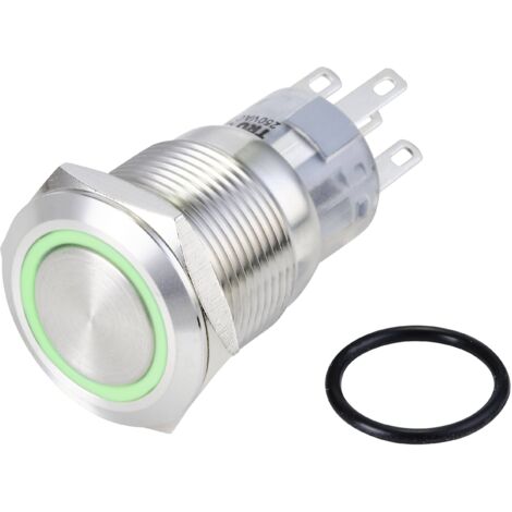 TRU COMPONENTS TC-10090948 LAS1-AGQ-11ZE/G/24V/S Bouton-poussoir antivandalisme 250 V/AC 3 A 1 x On/On à accrochage ver (1/2)