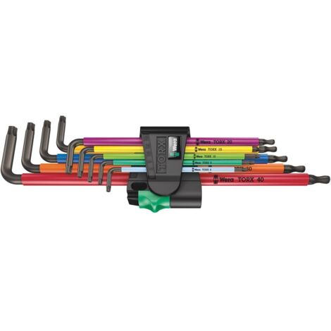 Wera 967/9 TX XL TORX® intérieur Jeu de clés mâles coudées T 8, T 9, T 10, T 15, T 20, T 25, T 27, T 30, T 40 9 pièces