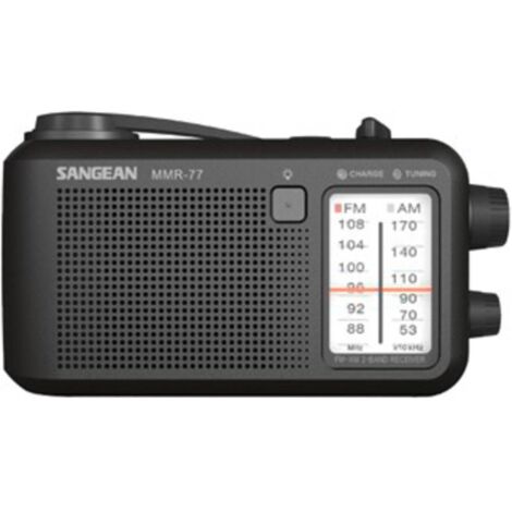 Sangean MMR-77 Radio d'extérieur FM, AM radio d'urgence manivelle, protégé contre les projections d'eau, lampe de poche, rechargeable noir X579282 (1/3)