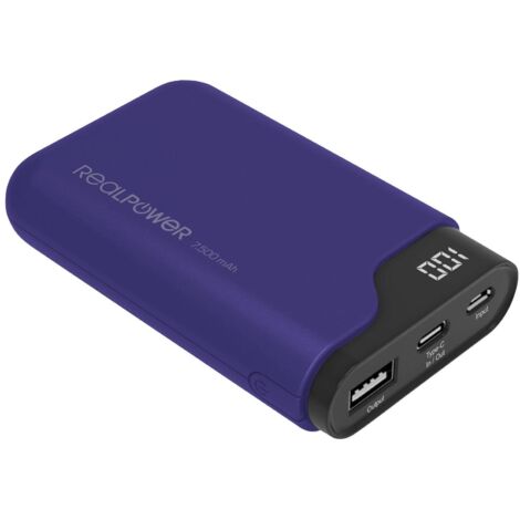 RealPower PB-7500C Powerbank (batterie supplémentaire) 7500 mAh Li-Ion USB, USB-C® bleu marine (1/5)