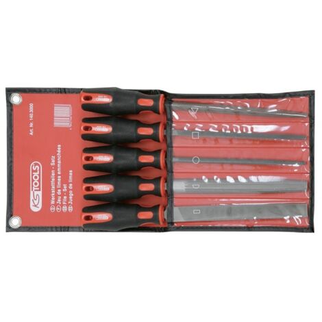 Ks Tools – Jeu de limes emmanchées 5 pcs – Acier spécial 200 mm – Poignée antidérapante – Pour menuiserie et modélisme