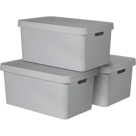 Curver – Bac de rangement 240659 3 pc(s) 45 L gris – Dimensions 560 x 270 x 390 mm – Compatible avec boîtiers INFINITY – Poignées confortables - GRIS 3 PC
