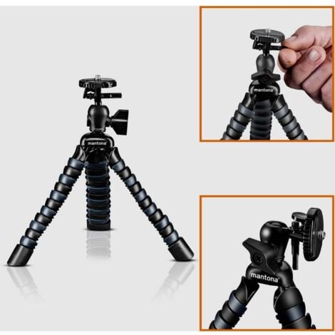Trépied Voyage Mantona Kaleido Mini Trépied Photo/table/voyage (avec Rotule Et Plaque De Dégagement Rapide, Sac De Transport) Noir Nuit, 21182 | 1021182 Trepied Photo