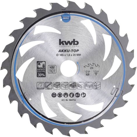 kwb 584754 Lame de scie circulaire au carbure 165 x 20 x 1 mm Nombre de dents: 24 1 pc(s) (1/4)