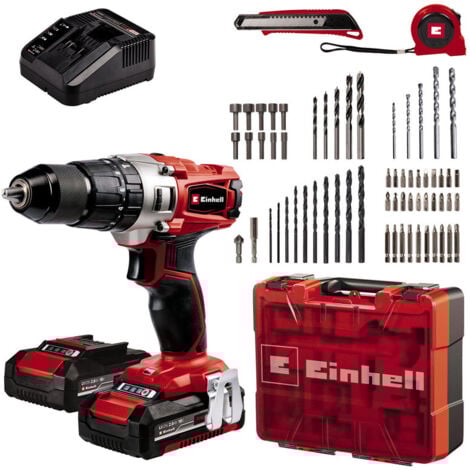 Einhell Perceuse Visseuse à percussion sans fil TE-CD 18/2 Li-i +64 (1 x 2,0 Ah) PXC Einhell (Li-ion, 18 V, Couple 44 Nm) Livré avec 2 Batteries 2,0Ah, Chargeur et 64 Accessoires