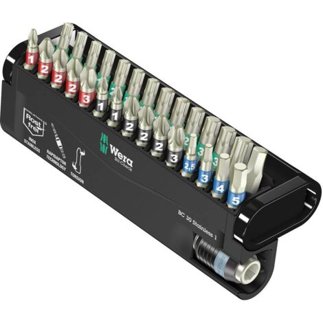 Wera BC Stainless/30 Bit-Check 05071109001 Jeu d'embouts 30 pièces cruciforme Phillips, vis Pozidriv, TORX® intérieur,