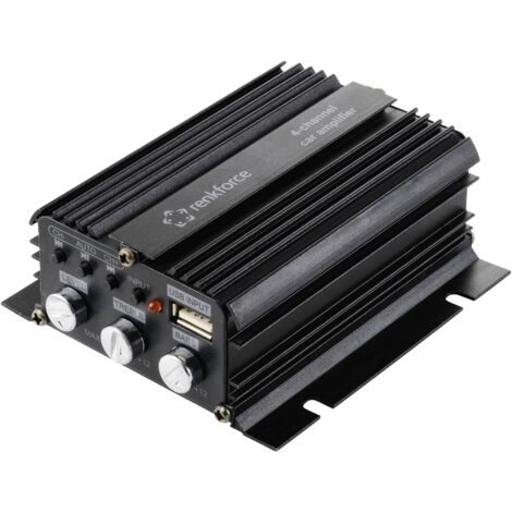 Amplificateur auto 4 canaux 200 W – Bluetooth 4.2 – Entrée USB – Réglage volume/basses/aigus – Boîtier aluminium – Renkforce