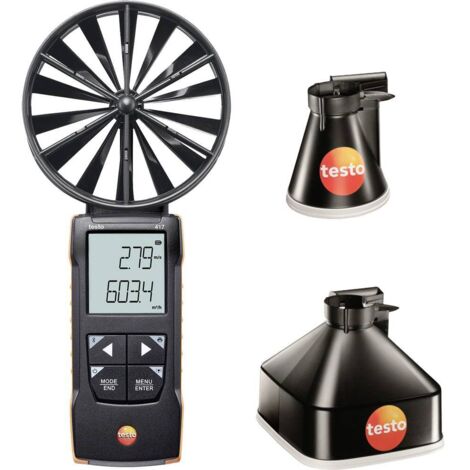Anémomètre compact 0.3 à 20 m/s – Mesure du flux et débit volumique – 2 cônes de mesure pour ventilation – Application testo Smart