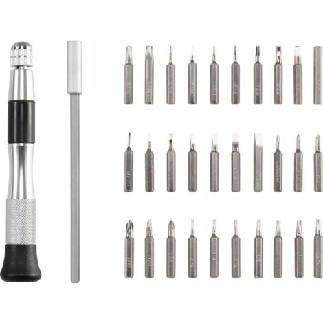 Basetech 1551464 Jeu d'embouts 32 pièces cruciforme Phillips, vis à fente, vis Pozidriv, 6 pans intérieurs (TX), 6 pans