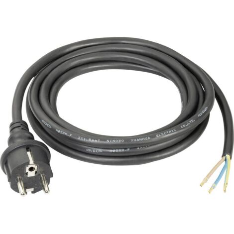 Sygonix – Câble de raccordement SY5045576 3m – H05RR-F 3G 1,5mm² – Prise mâle Schuko – Extrémité ouverte pour alimentation (1/2)