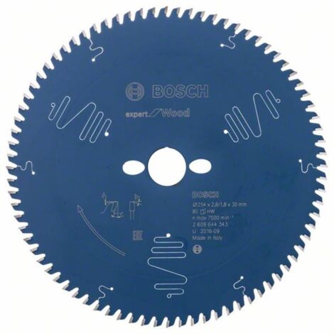 Bosch – Lame de scie circulaire 254mm 80 dents carbure – Pour bois tendre et panneaux – Alésage 30mm – 2608644343