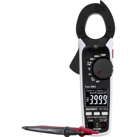 Voltcraft – Pince ampèremétrique numérique CAT III 600 V – Mesure courant alternatif jusqu'à 400 A – Affichage 4000 points – True RMS pour signaux non sinusoïdaux - VC-522