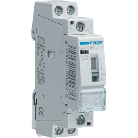 Hager – Interrupteur contacteur 16 A 230 V – ERC216 – 2 contacts normalement ouverts – Indicateur de position visible – Pour installations électriques modernes - C138931