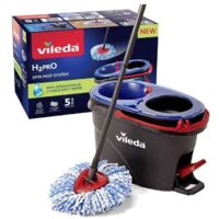 Vileda – Nettoyeur de sol électrique H2PRO Spin Mop – Système à deux réservoirs pour nettoyage hygiénique – Tête de lavage 360° – Manche télescopique 123 cm