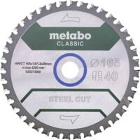 Metabo – Lame de scie circulaire 165 mm – Pour métal – Nombre de dents : 40 – Épaisseur : 1.6 mm – Ø de perçage : 20 mm