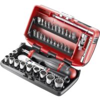 Facom – Coffret cliquet et douilles 1/4" (6.3 mm) 38 pièces – Cliquet étanche 72 dents – Douilles 12 pans SW 5.5-14 mm – Rallonges et embouts inclus