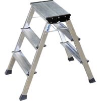 Krause – Marche-pied pliable aluminium 3 marches – Hauteur de travail 2.65 m – Charge maximale 150 kg – Blocage automatique des roulettes