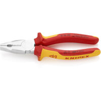 KNIPEX 01 06 190 Pince universelle chrome-vanadium isolées par gaines bi-matière, certifiées VDE chromée 190 mm