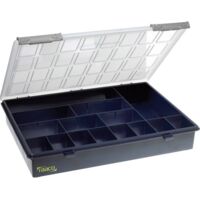 raaco Boîte d'assortiment L 338 x P 261 x H 57 mm 15 compartiments transparent / bleu foncé - 136174