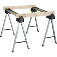 Stanley – Tréteaux pliables 900 kg – Construction métal – Dimensions 112 x 25 x 82 cm – Patins caoutchouc pour stabilité – Compatible serre-joints