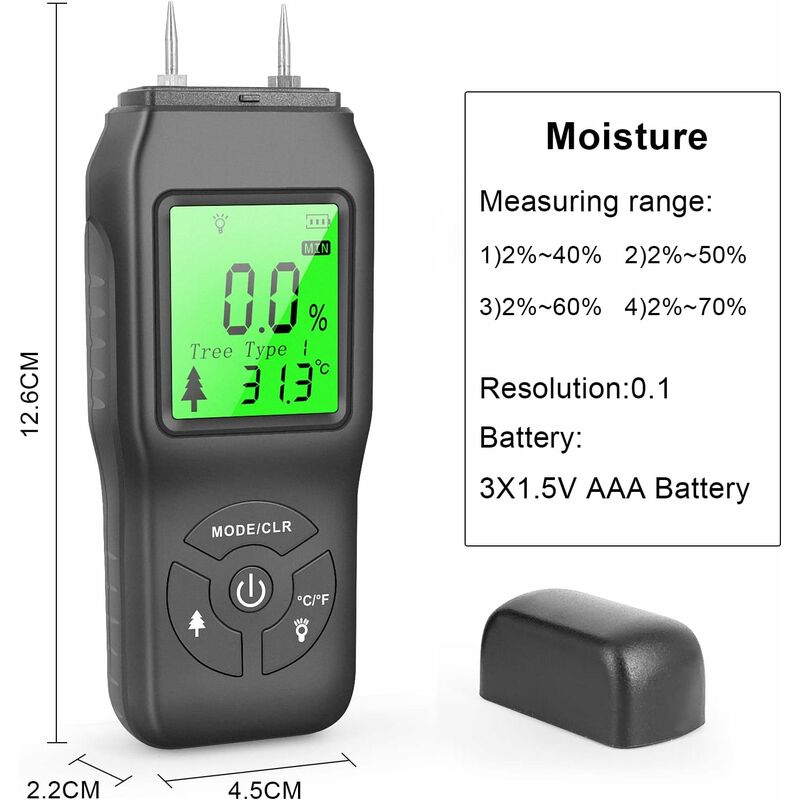 Testeur dhumidité avec écran LCD Humidimètre numérique à Deux Broches SADA72 Humidité du Bois Détecteur dhumidité de Haute précision de Mesure 