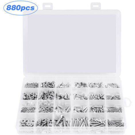 880 Pcs 304 Acier Inoxydable Tête Fraisée Hexagone Combinaison Boulon M2 M3 M4 M5 Hexagone Écrou Rondelle Vis Combiné Kit, modèle: Argent