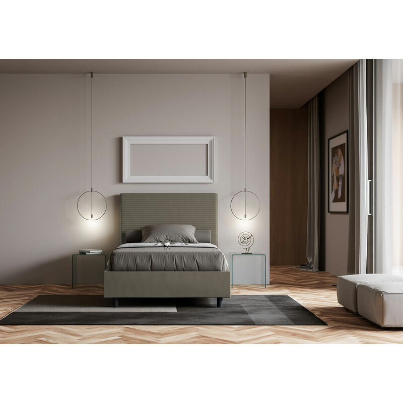 Ityhome ANTEA Letto matrimoniale imbottito e rivestito in similpelle, tessuto con, senza contenitore con, senza rete