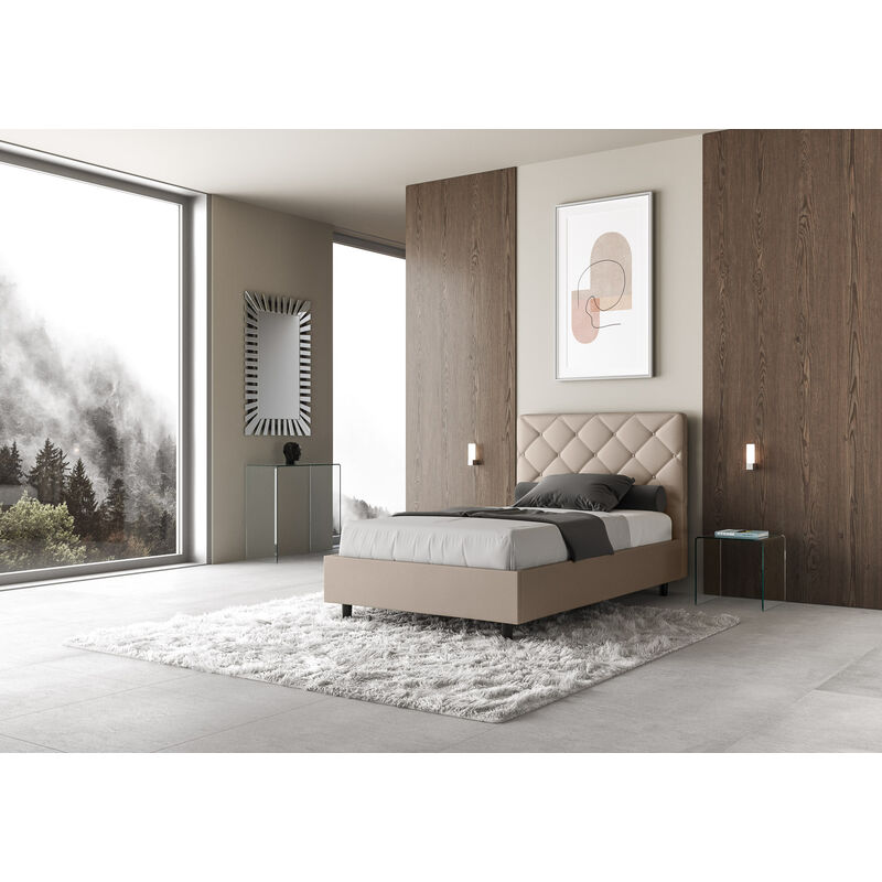 Letto senza rete imbottito 140x190 similpelle tortora Priya