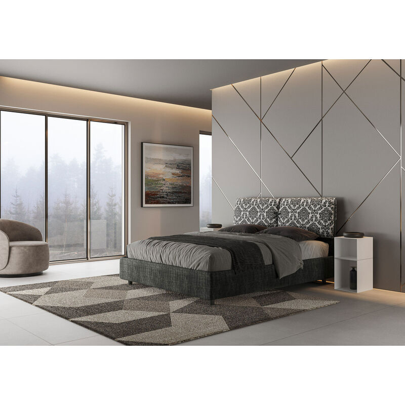 Letto piazza e mezza Agata, Letto contenitore con rivestimento in tessuto,  100% Made in Italy, Apertura frontale, con materasso Cm 120x200 incluso,  Grigio, con imballo rinforzato