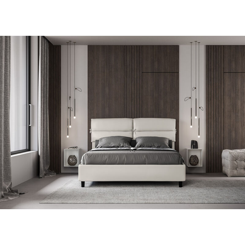 Letto contenitore imbottito 160x200 similpelle bianco Nandy