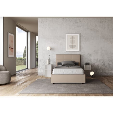 Letto senza rete imbottito 120x210 similpelle tortora Mika