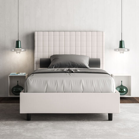 Letto senza rete imbottito 120x190 similpelle bianco Sunny