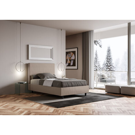 Letto con rete imbottito 140x190 similpelle tortora PRIYA