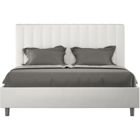 Letto con rete imbottito 160x190 similpelle bianco Agueda