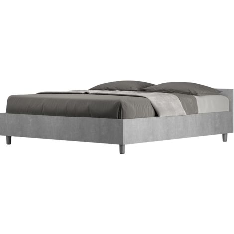 Letto Singolo 80x190 cm con Rete e Contenitore Demas Testata Dritta Cemento