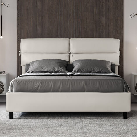 Letto senza rete imbottito 160x200 similpelle bianco Nandy