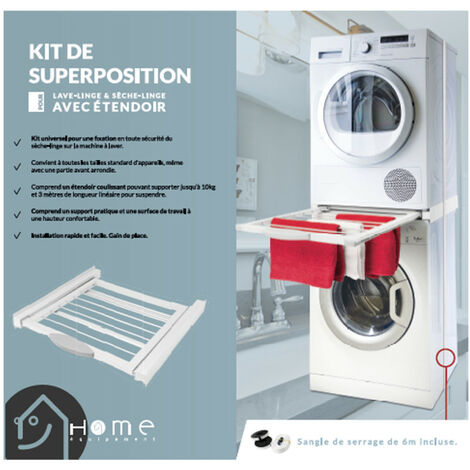 Kit De Superposition Lave-linge Et Sèche-linge - Support Réglable 46-72 Cm - Avec Corde De Sécurité 6 M - Pour Gagner De L'espace Dans La Buanderie