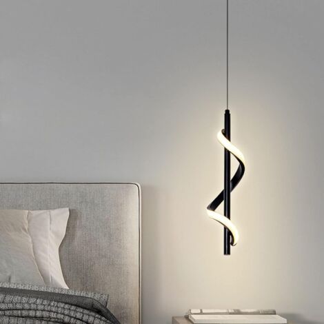 Lampada a Sospensione Moderna LED Lampadario a Soffitto Creativa Spirale Nera Luce Bianco Caldo