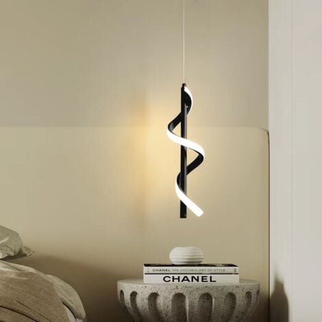 Lampada a Sospensione Moderna LED Lampadario a Soffitto Creativa Spirale Nera Luce Bianco Caldo