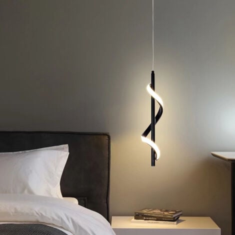 Lampada a Sospensione Moderna LED Lampadario a Soffitto Creativa Spirale Nera Luce Bianco Caldo