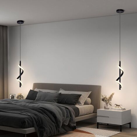 Lampada a Sospensione Moderna LED Lampadario a Soffitto Creativa Spirale Nera Luce Bianco Caldo
