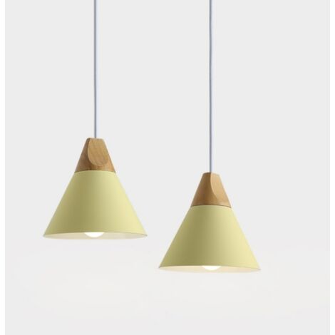 2 Pezzi Lampada A Sospensione Moderna Lampadario A Soffitto In Legna Metallo Plafoniera Scandinavo Giallo Chiaro 88636852