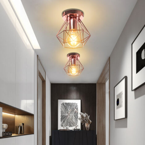 Plafoniera Industriale Vintage Lampada Da Soffitto Gabbia Lampadario A Sospensione Metallo Bianco 16x15cm 88623343