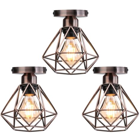 3 Luci Lampadario Industriale Lampada A Soffitto Con Paralume A Diamanti In Metallo E Legno E27 Per Soggiorno Cucina Camera Da Letto Nero 81949494