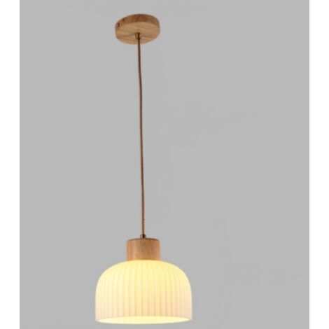 Lampada a sospensione scandinava metallo e legno marrone E27