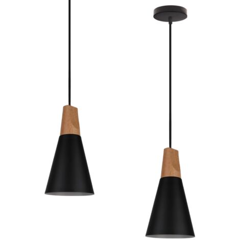 Lampadario A Sospensione Industriale E27: In Metallo E Legno, ø18x28 Cm, Cavo 100 Cm, Colore Bianco, Per Cucina E Soggiorno, Lampadina Non Inclusa