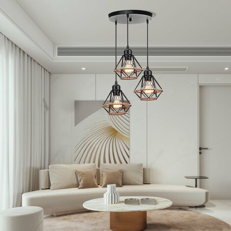 Lampadario A Sospensione Triplo Teste Stile Industriale Retrò - Forma Triangolare, Cavi Regolabili 95cm, Per Lampadine E27 - 6