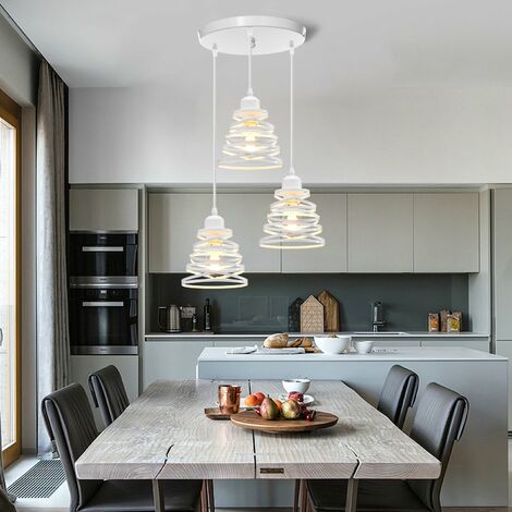 Lampadario Sospensione Industriale 3 Luci - Regolabile In Altezza, E27, Bianco, Per Soggiorno/Camera - Foto 4